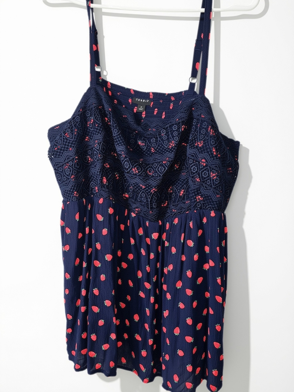 Torrid Navy & Red Strawberry Print Lace Cami Top Sz 2x